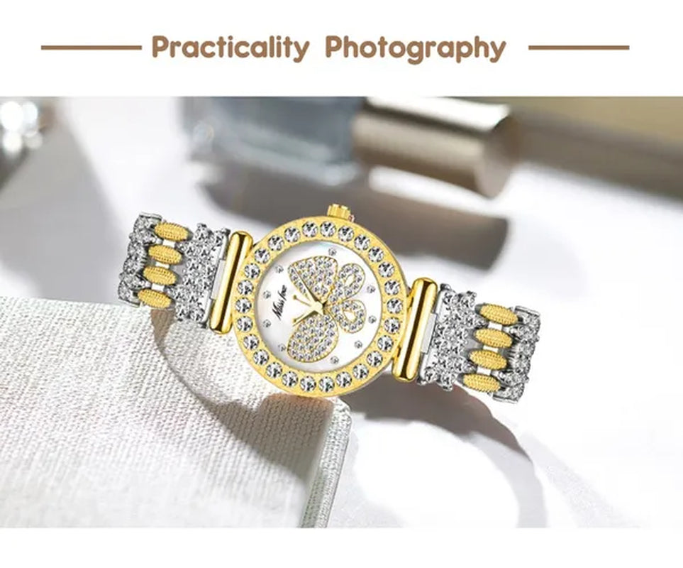 Butterfly Women Watches Luxury Brand Big Diamond 18K Gold Watch Waterproof Special Bracelet Expensive Ladies Wrist Watch