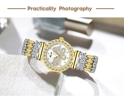 Butterfly Women Watches Luxury Brand Big Diamond 18K Gold Watch Waterproof Special Bracelet Expensive Ladies Wrist Watch