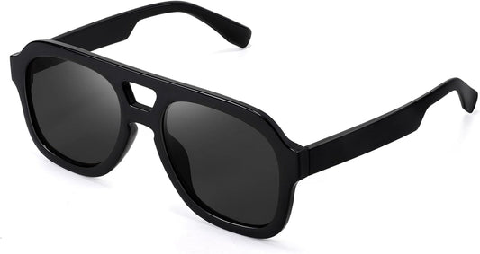 Vintage Aviator Sunglasses Double Bridge Women Men Large Square Thick Frame Trendy Eyewear UV400 B2846