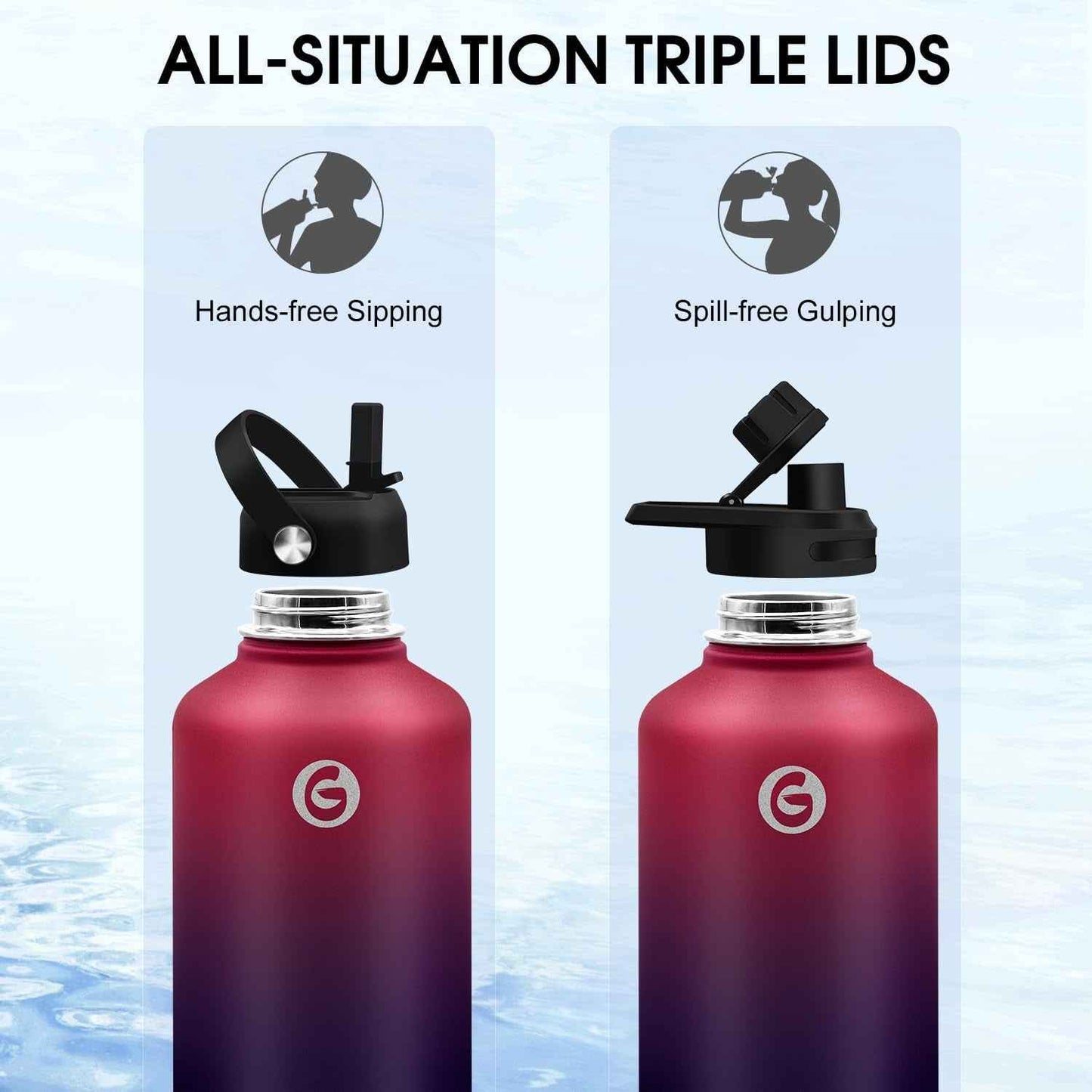 64 Oz Insulated Water Bottle with Straw & Paracord Handles & 2 Lids, Leak Proof Metal Water Jug, Hot Cold Stainless Steel Thermal Water Bottles, Half Gallon Large Water Flask for Sports, Gym