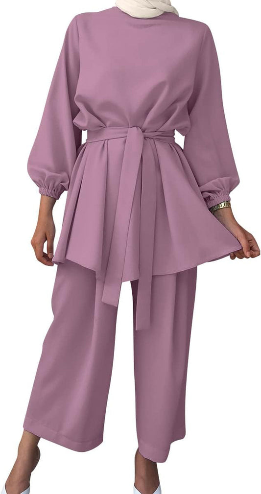 Abayas for Women Muslim Long Sleeve Loose Top Pants 2 Pcs Dubai Islamic Muslim Clothes