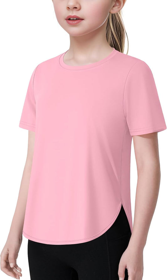 Girls Athletic Shirts Short Sleeve Quick Dry T-Shirt UPF 50+ Basic Tee Tops for Kids Teens Sports Activewear - WORLD TIME VISITS