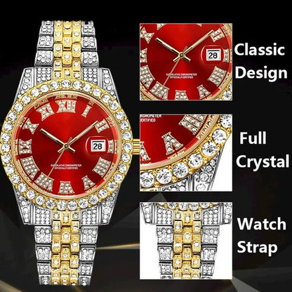 Full Bling Gold Large Diamond Watch for Men Iced - Out Hip Hop Mens Quartz Watches Waterproof Date Male Clock Gold Steel Relogio - WORLD TIME VISITS