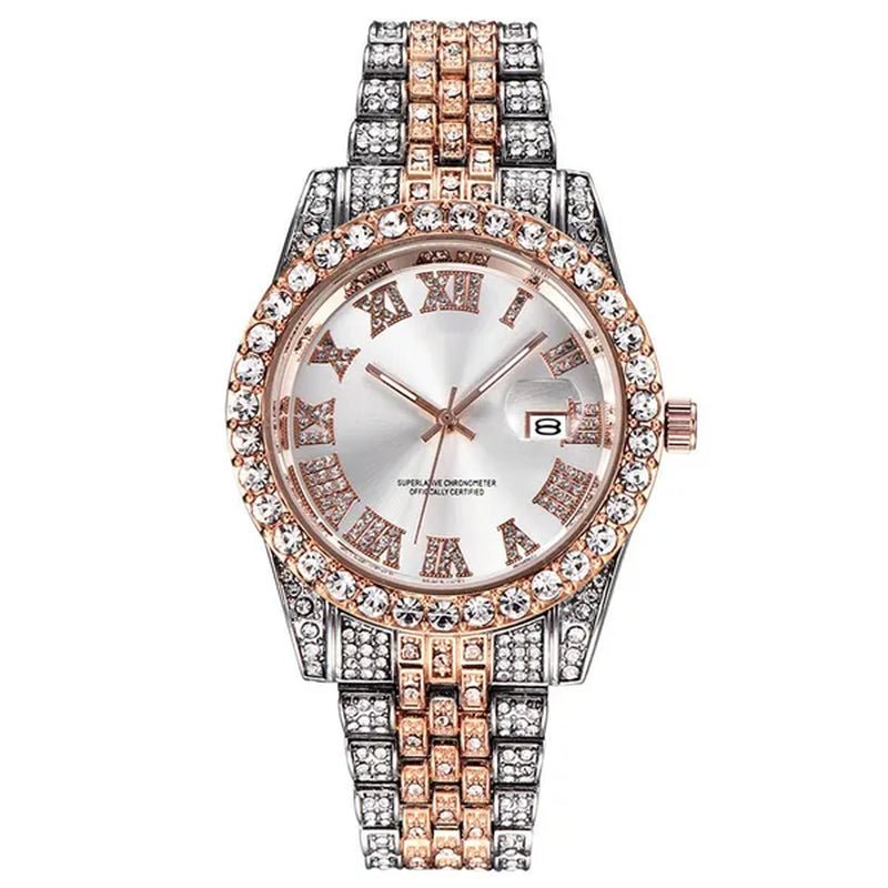 Full Bling Gold Large Diamond Watch for Men Iced-Out Hip Hop Mens Quartz Watches Waterproof Date Male Clock Gold Steel Relogio