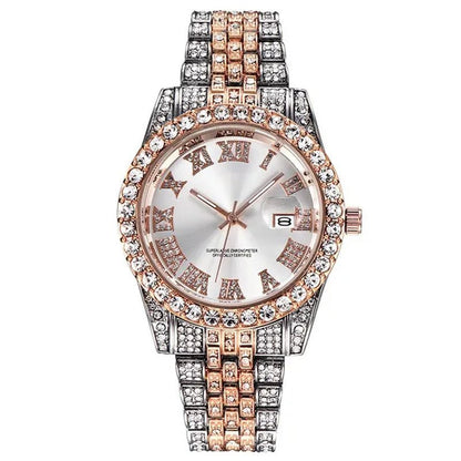 Full Bling Gold Large Diamond Watch for Men Iced-Out Hip Hop Mens Quartz Watches Waterproof Date Male Clock Gold Steel Relogio
