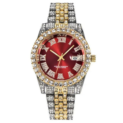Full Bling Gold Large Diamond Watch for Men Iced-Out Hip Hop Mens Quartz Watches Waterproof Date Male Clock Gold Steel Relogio