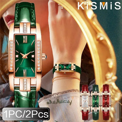 KISMIS 1Pc/2Pcs Luxury Fashion Ladies Watch Diamond Inlaid Charm Unlimited Women'S Watch Retro Fashion Quartz Watches Gift 3 Colors Available - WORLD TIME VISITS
