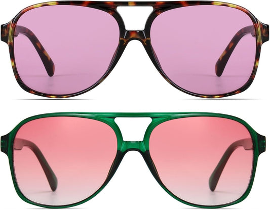 Vintage Retro 70S Sunglasses for Women Men Classic Large Square Aviator Trendy Glasses - WORLD TIME VISITS
