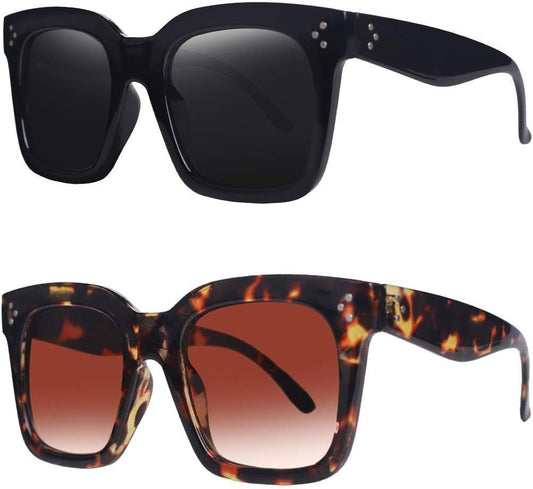 Vintage Women Oversized Sunglasses Designer Luxury Square Sun Glasses UV400 Protection Flat Lens - WORLD TIME VISITS