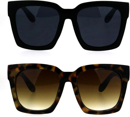 Womens Boyfriend Style XXL Oversize Horned Rim Thick Plastic Sunglasses - WORLD TIME VISITS