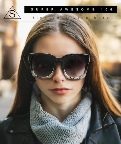 Womens Boyfriend Style XXL Oversize Horned Rim Thick Plastic Sunglasses - WORLD TIME VISITS